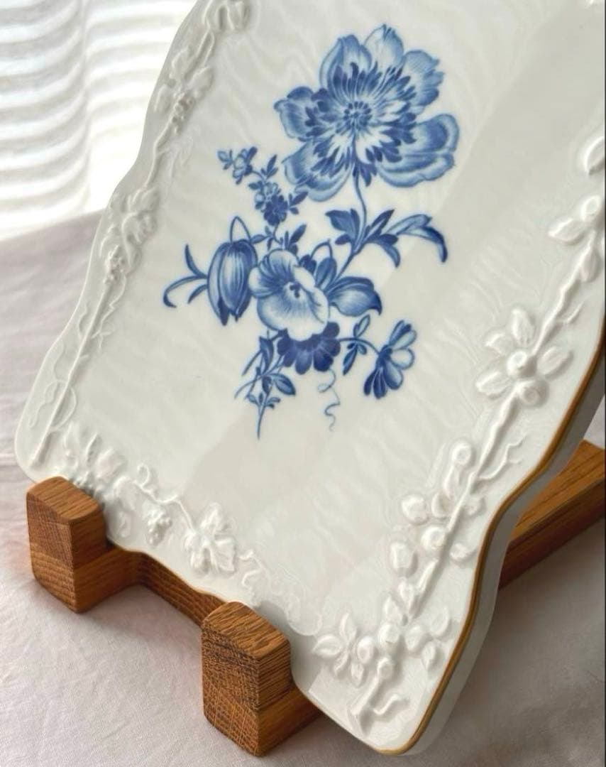 マイセン　陶板　飾り絵　ブルーフラワー