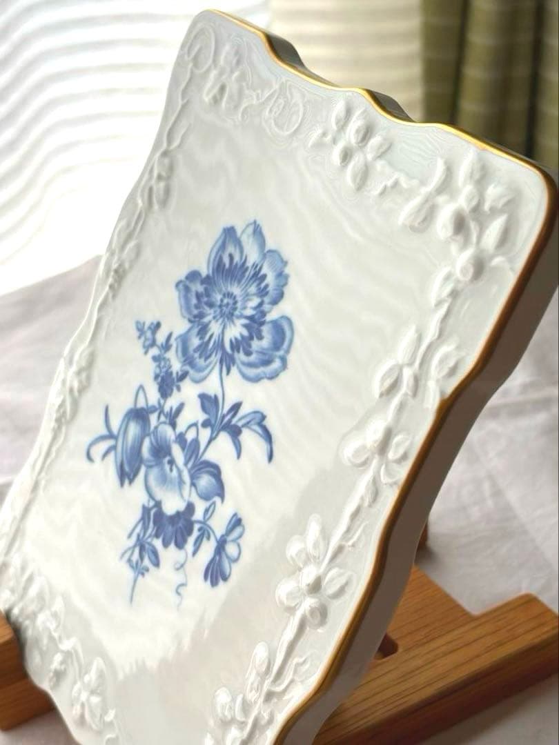 マイセン　陶板　飾り絵　ブルーフラワー