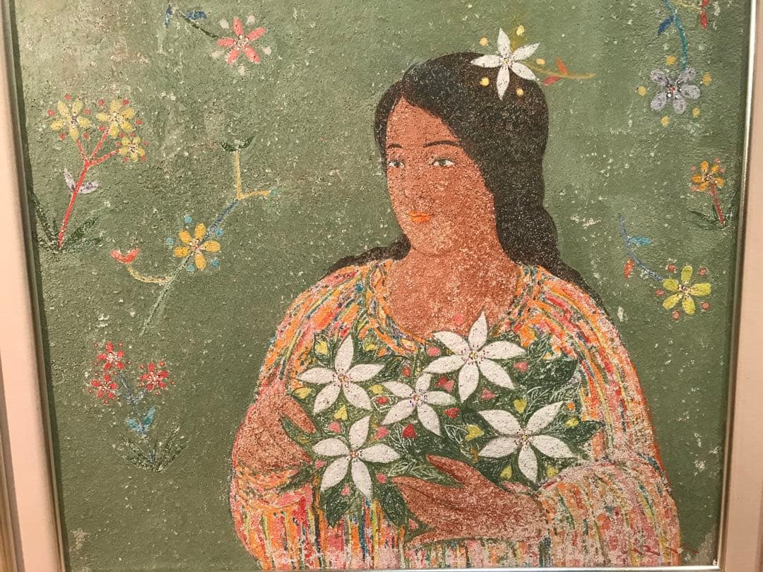 金森良泰　「瑞鳥華」　フレスコ画１０号　画面右下・キャンバス裏に本人直筆サイン有