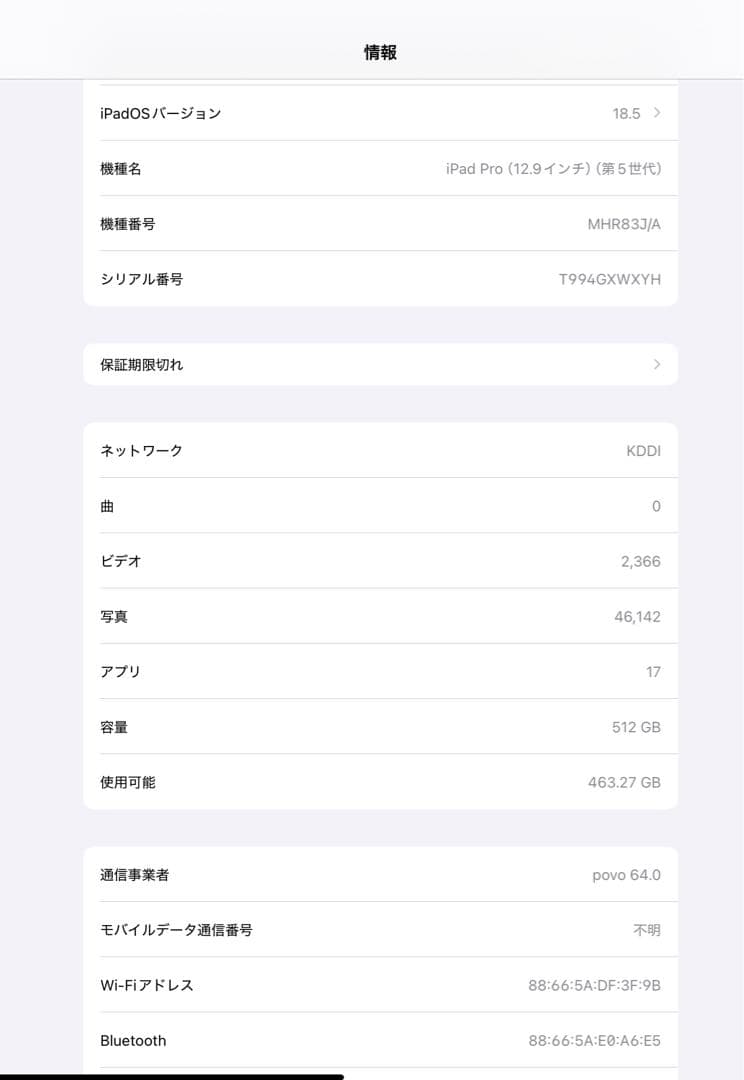 iPadPro12.9 第5世代 512GB セルラーau スペースグレー