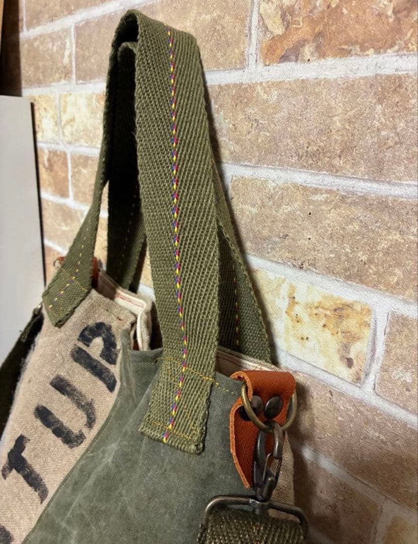 ミリタリー★デニムリメイクバッグ★アーミー★2wayトートバッグ★ショルダー付き