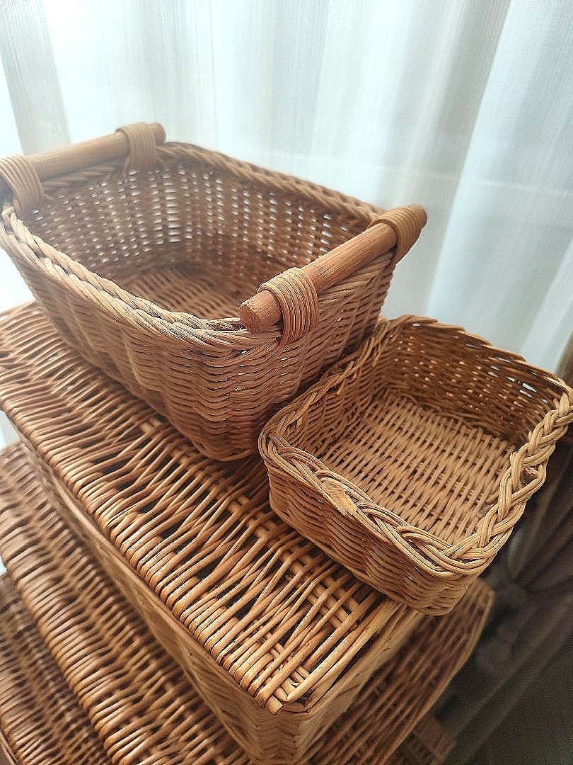 5点セット フタ付 カゴ 収納 小物入れ ラタンバスケット 藤　ラタン