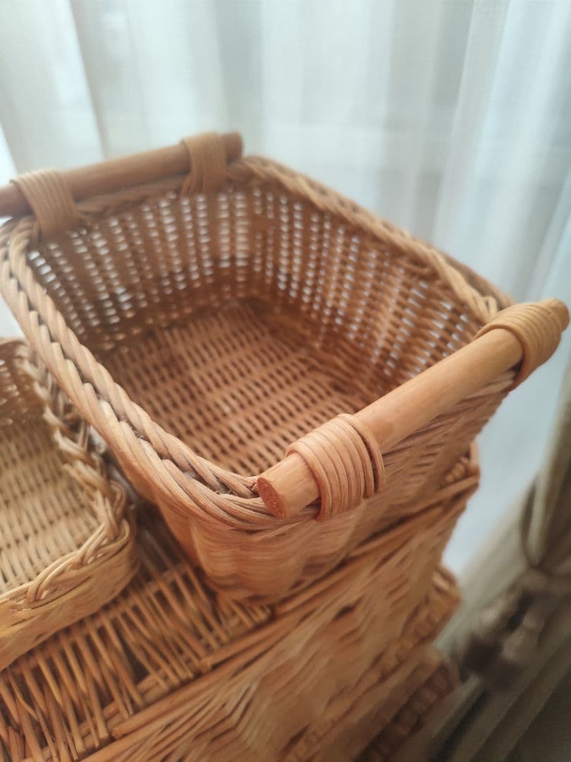5点セット フタ付 カゴ 収納 小物入れ ラタンバスケット 藤　ラタン