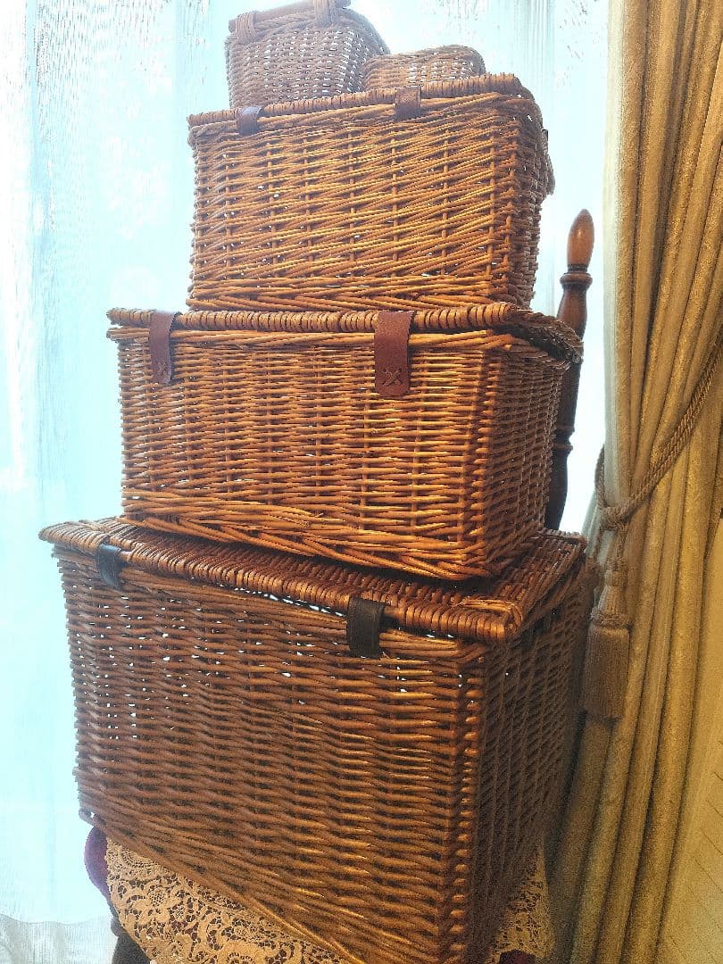 5点セット フタ付 カゴ 収納 小物入れ ラタンバスケット 藤　ラタン