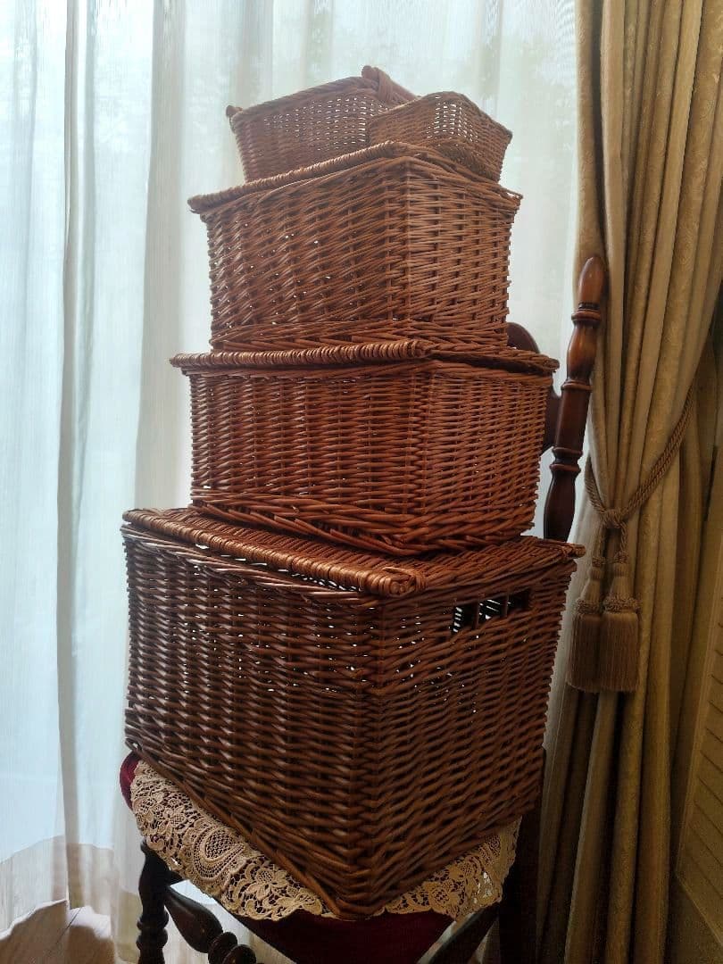 5点セット フタ付 カゴ 収納 小物入れ ラタンバスケット 藤　ラタン