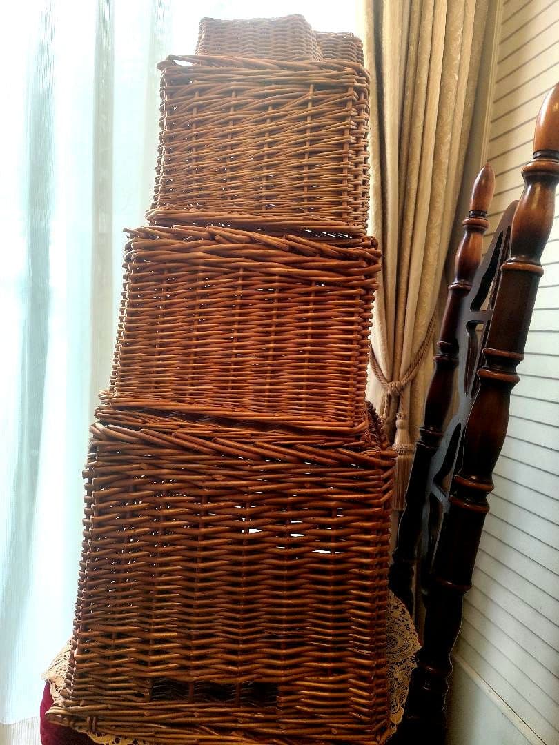 5点セット フタ付 カゴ 収納 小物入れ ラタンバスケット 藤　ラタン