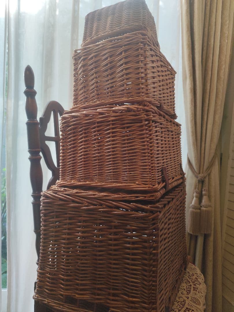 5点セット フタ付 カゴ 収納 小物入れ ラタンバスケット 藤　ラタン