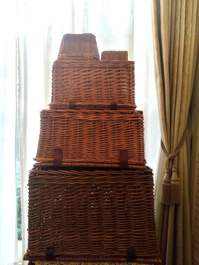 5点セット フタ付 カゴ 収納 小物入れ ラタンバスケット 藤　ラタン