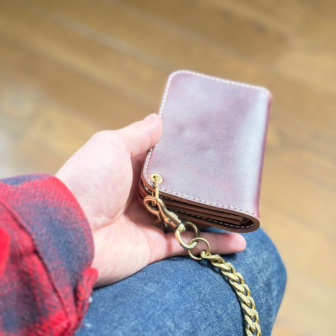 ミドルトラッカーウォレット 本革 茶芯ブラック 真鍮 メンズ