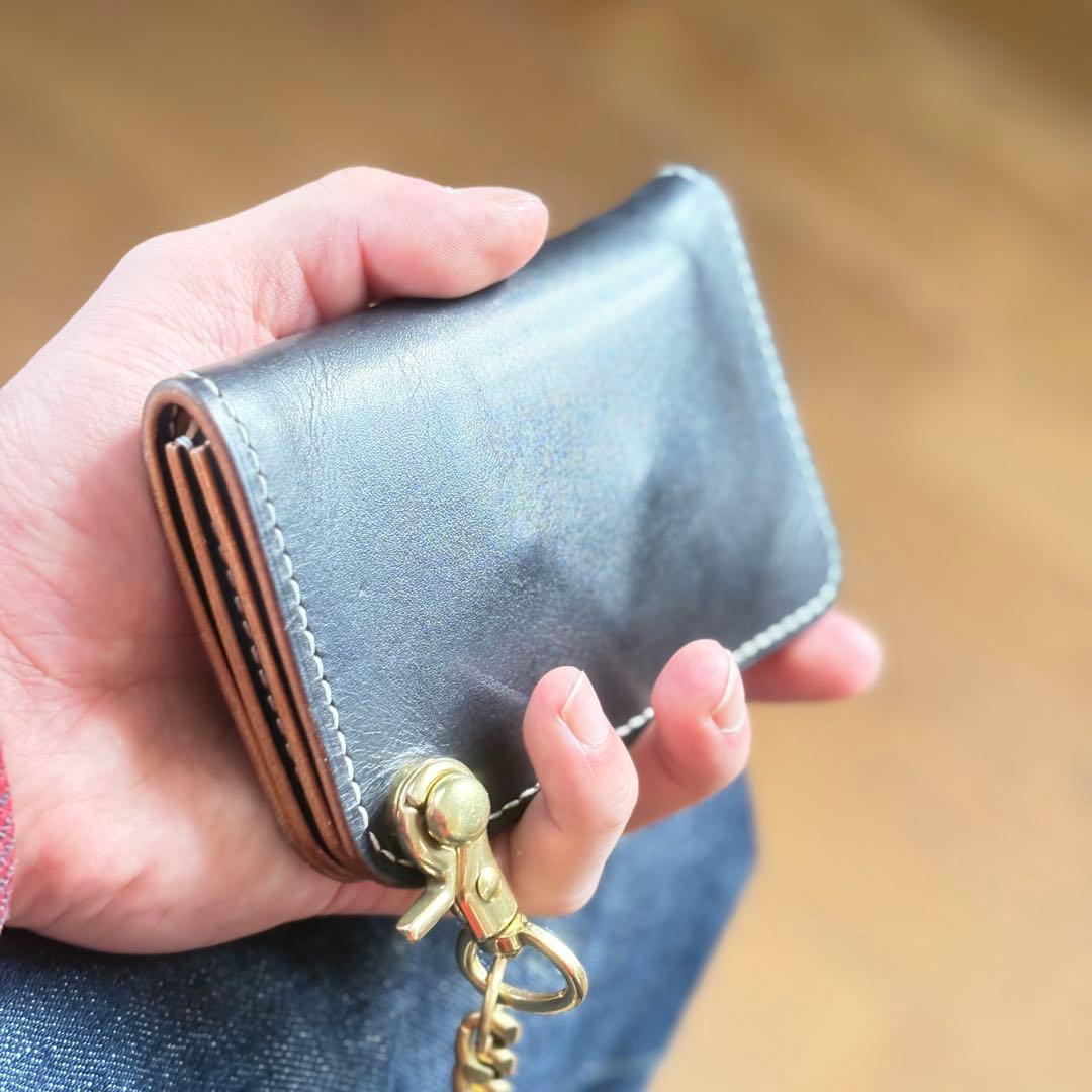 ミドルトラッカーウォレット 本革 茶芯ブラック 真鍮 メンズ