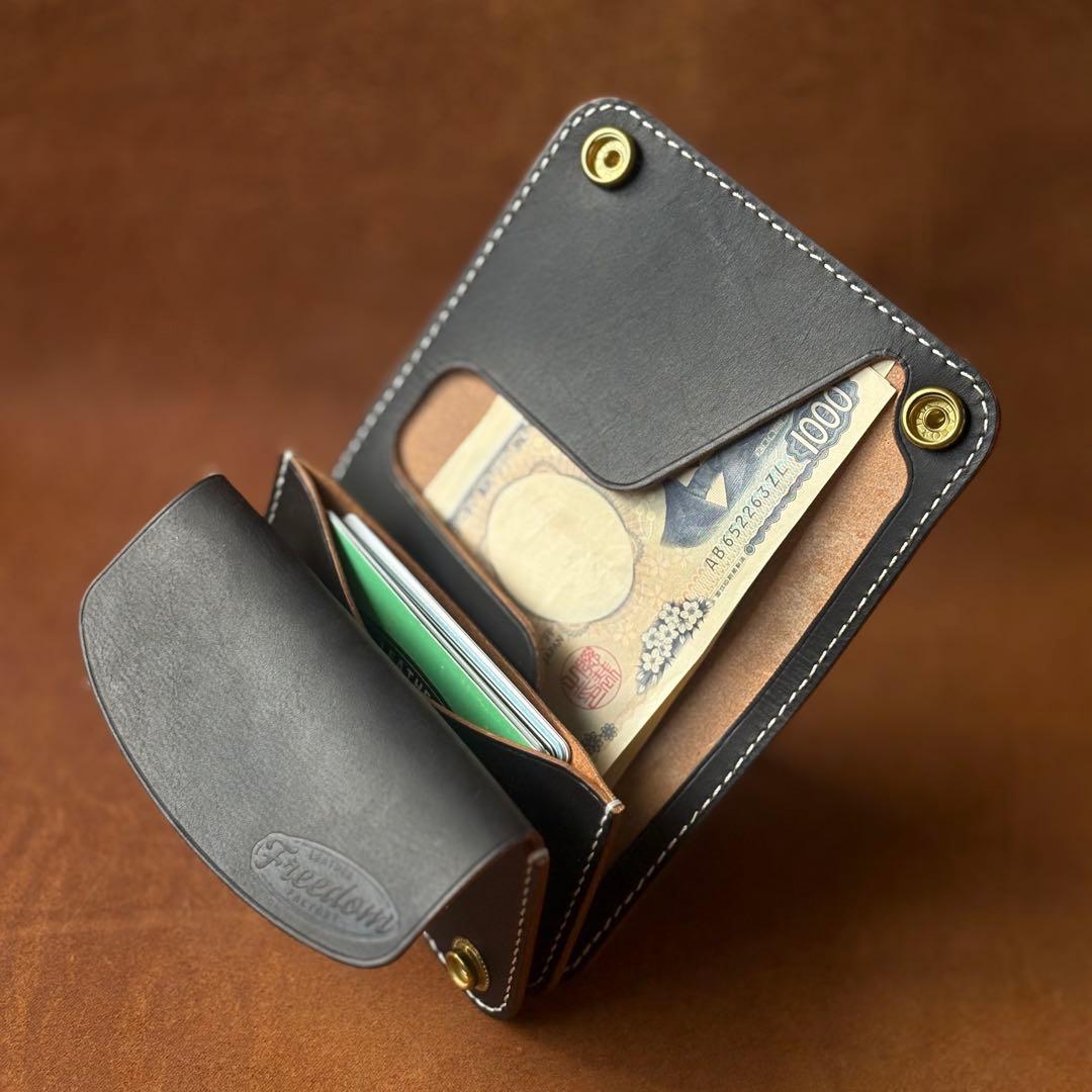 ミドルトラッカーウォレット 本革 茶芯ブラック 真鍮 メンズ