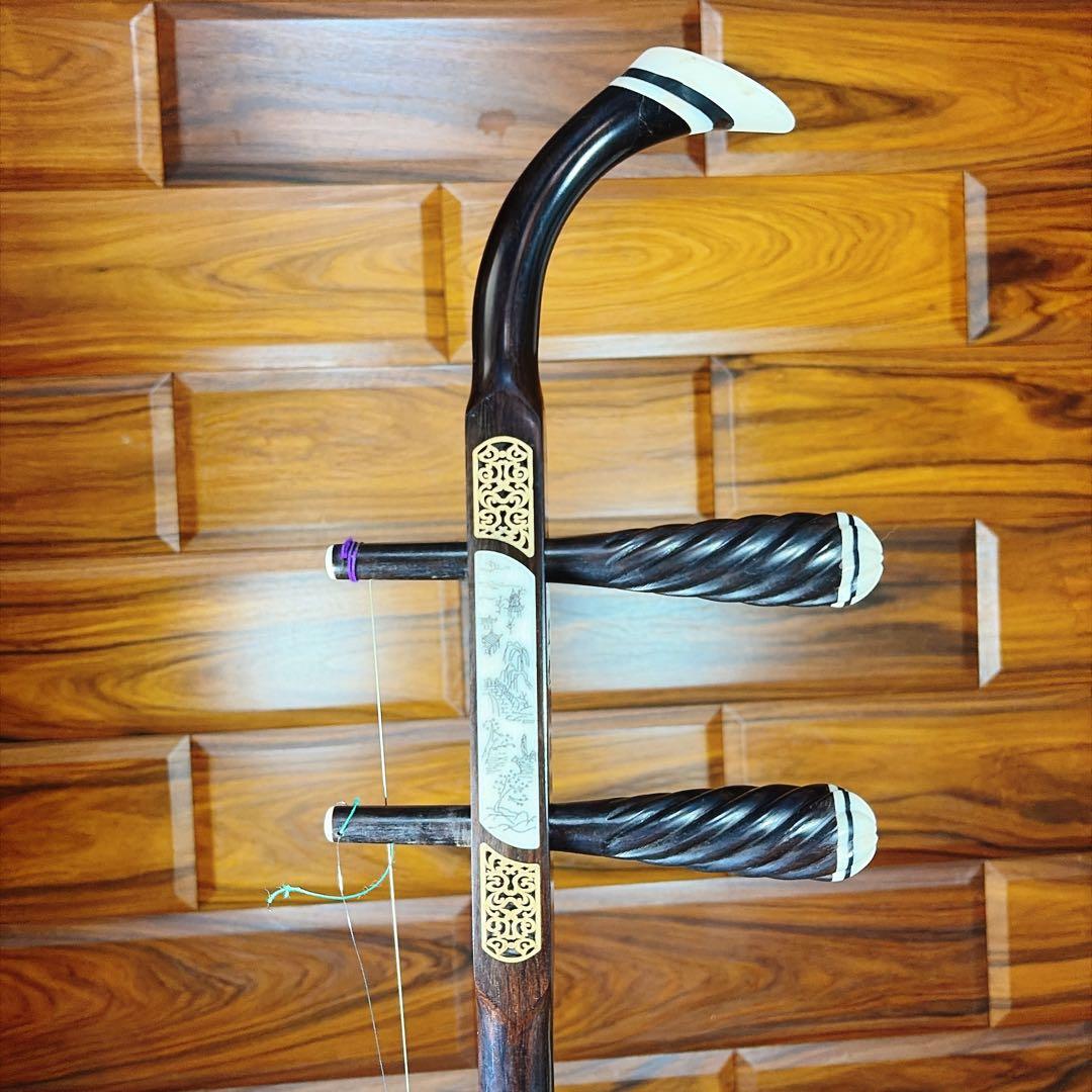 超高級 二胡 本革 蛇革 中国 民族楽器 黒壇 ハードケース付 ☆5 最上級