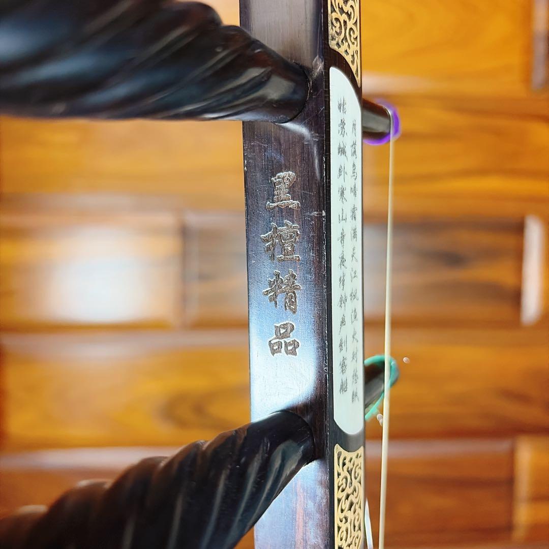 超高級 二胡 本革 蛇革 中国 民族楽器 黒壇 ハードケース付 ☆5 最上級