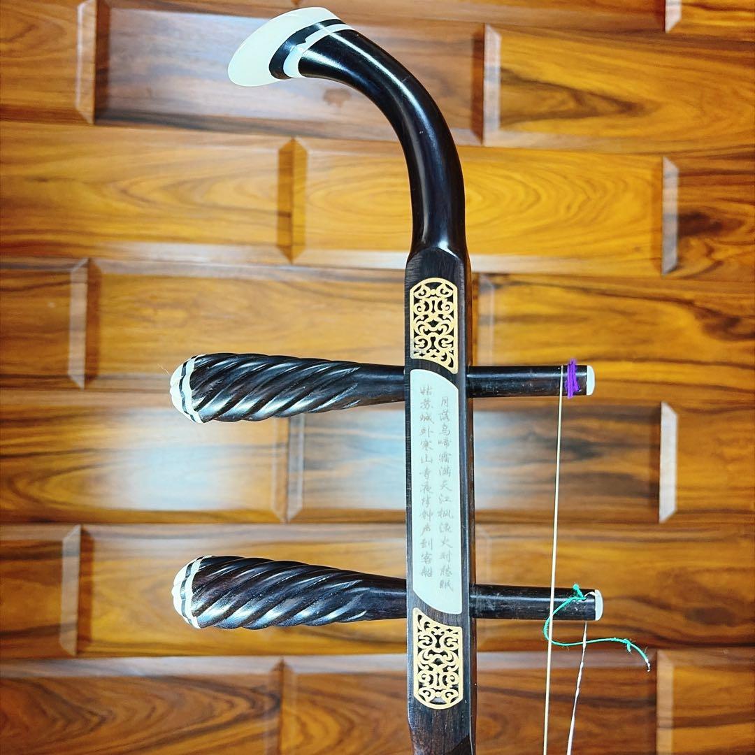 超高級 二胡 本革 蛇革 中国 民族楽器 黒壇 ハードケース付 ☆5 最上級