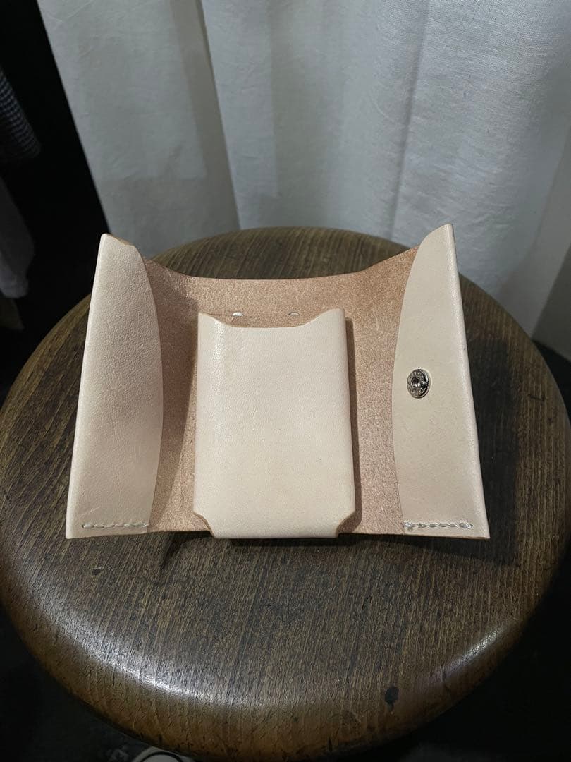 ハンドメイド　ミニがまぐちウォレット　ヌメ革　本革　レザー　革財布　プレゼント