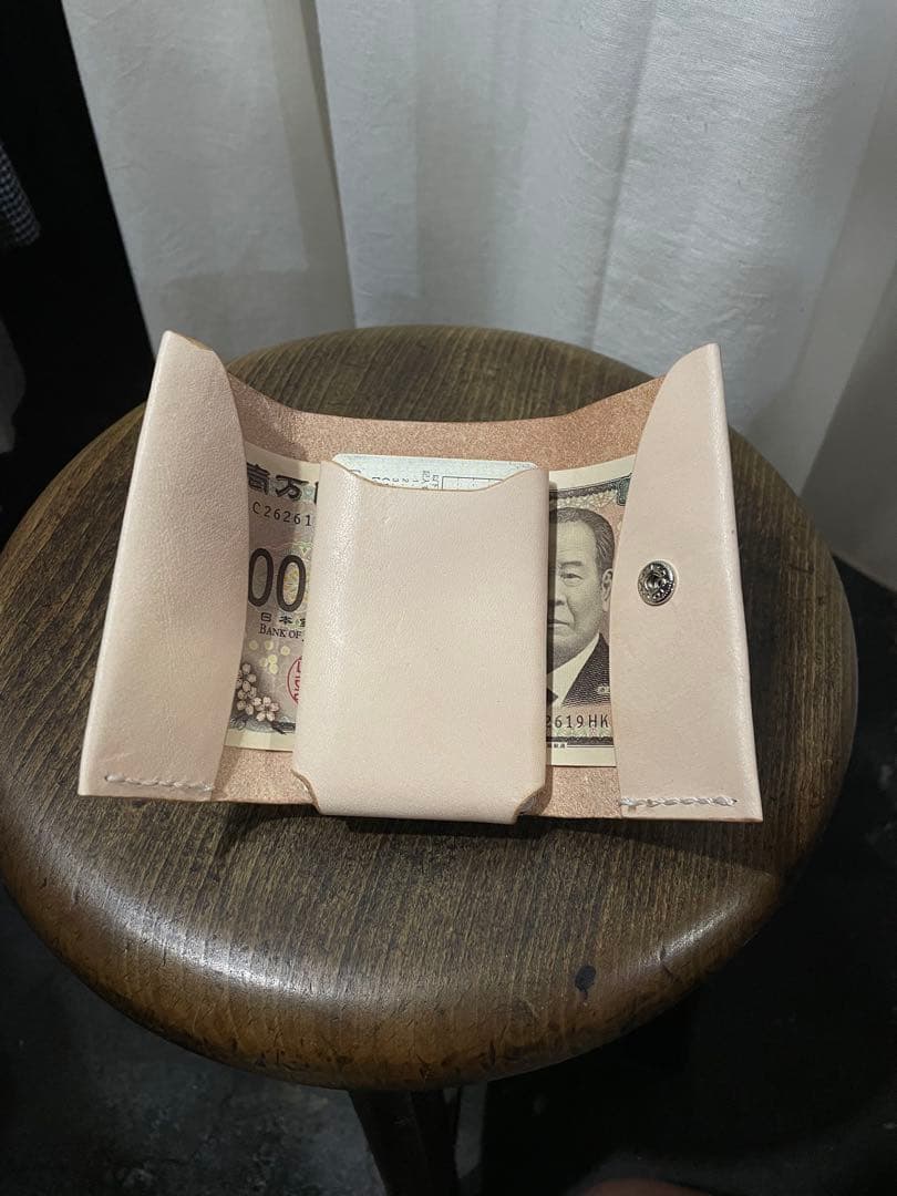 ハンドメイド　ミニがまぐちウォレット　ヌメ革　本革　レザー　革財布　プレゼント