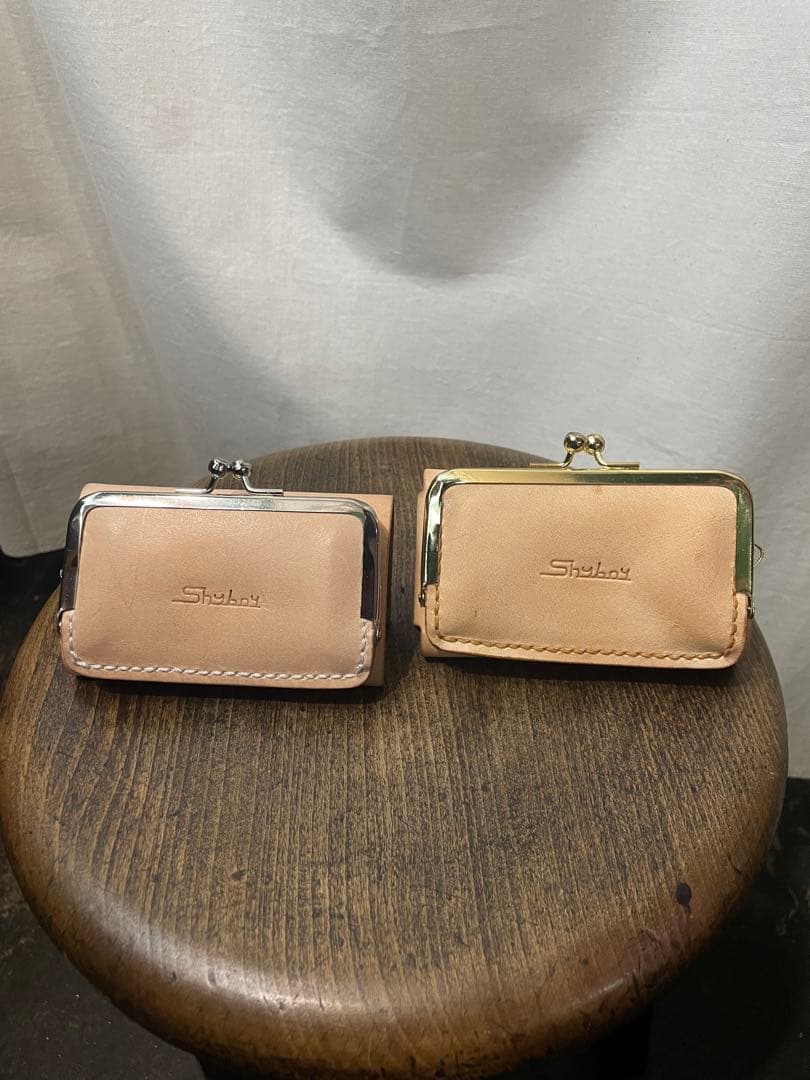 ハンドメイド　ミニがまぐちウォレット　ヌメ革　本革　レザー　革財布　プレゼント