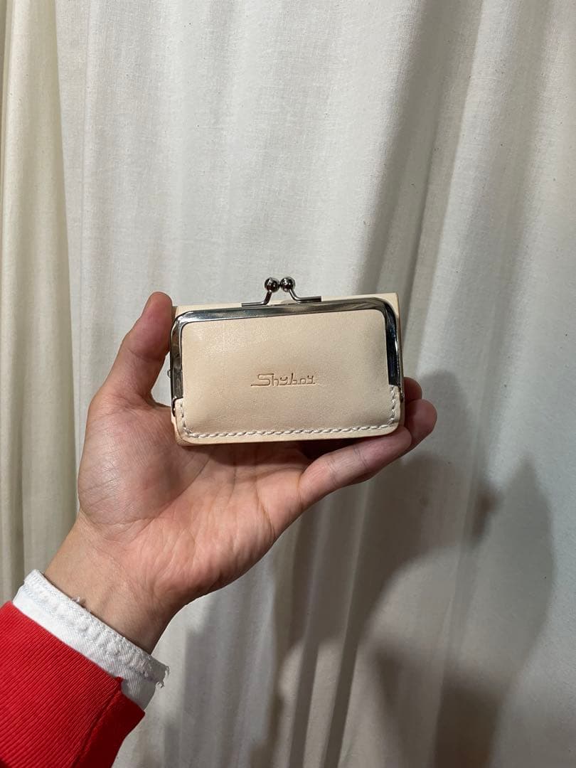 ハンドメイド　ミニがまぐちウォレット　ヌメ革　本革　レザー　革財布　プレゼント