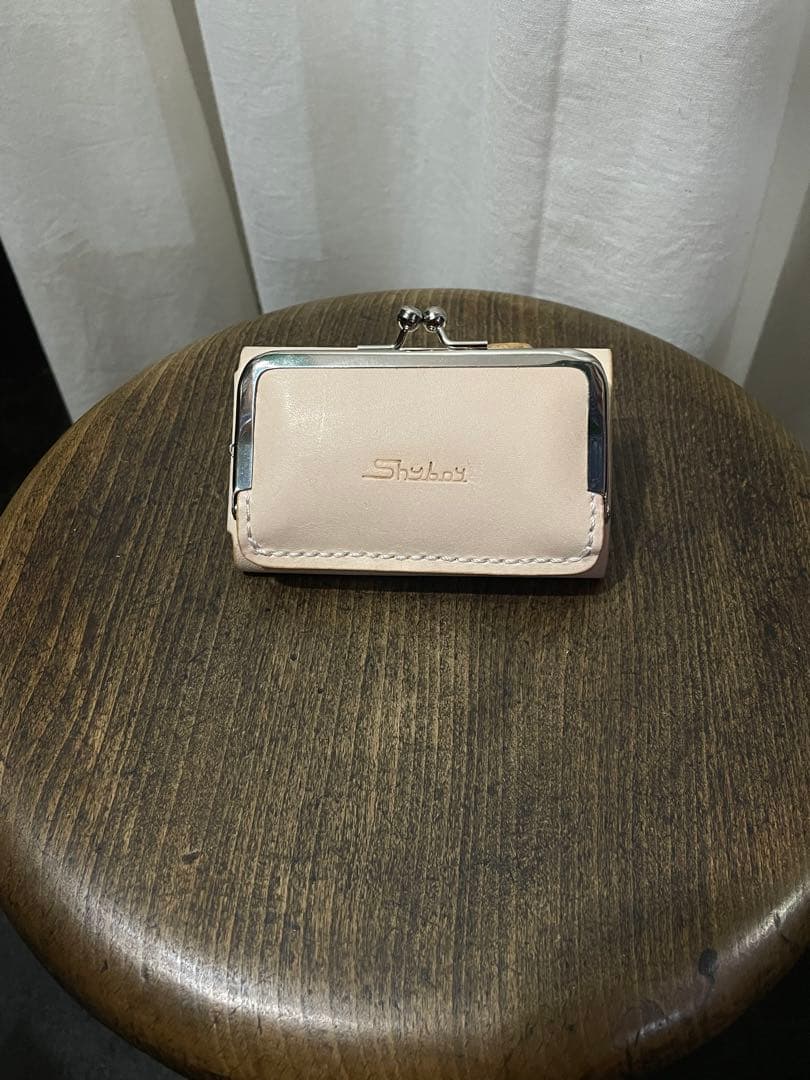 ハンドメイド　ミニがまぐちウォレット　ヌメ革　本革　レザー　革財布　プレゼント