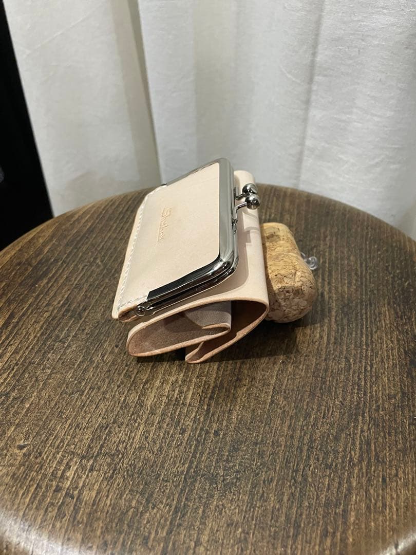 ハンドメイド　ミニがまぐちウォレット　ヌメ革　本革　レザー　革財布　プレゼント