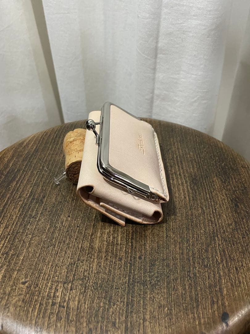 ハンドメイド　ミニがまぐちウォレット　ヌメ革　本革　レザー　革財布　プレゼント