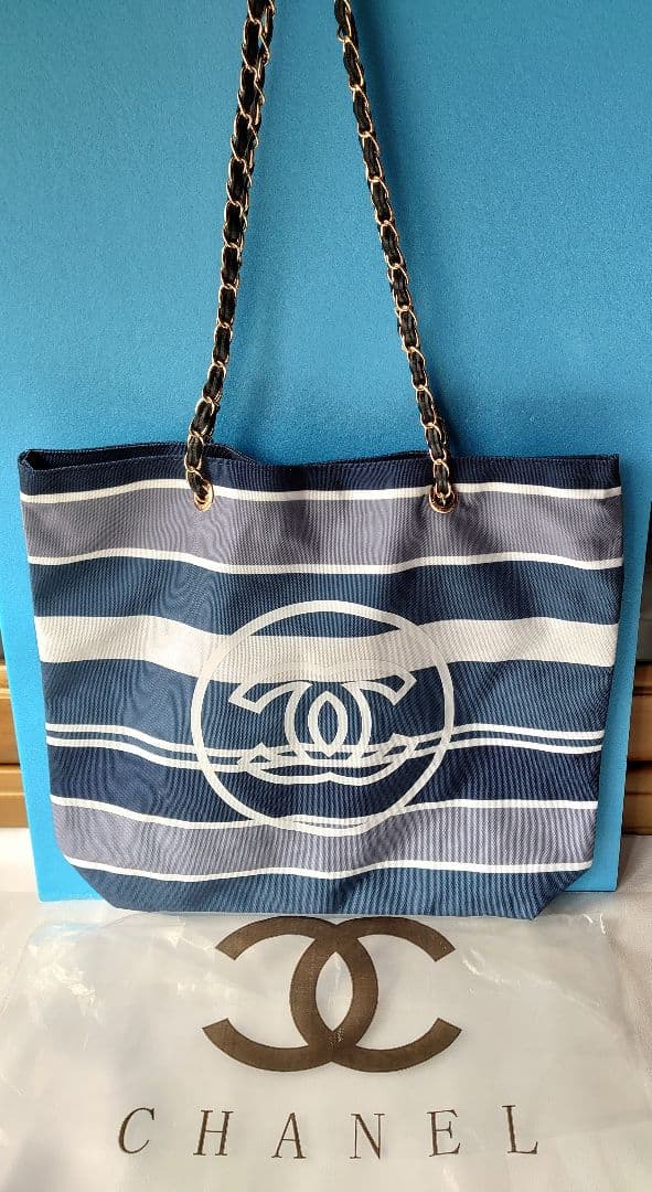 CHANEL ノベルティ チェーン ストライプ トートバッグ