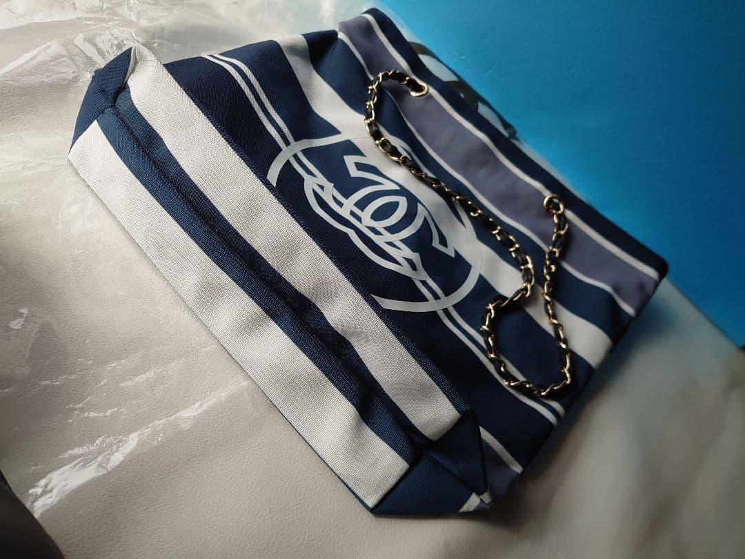 CHANEL ノベルティ チェーン ストライプ トートバッグ