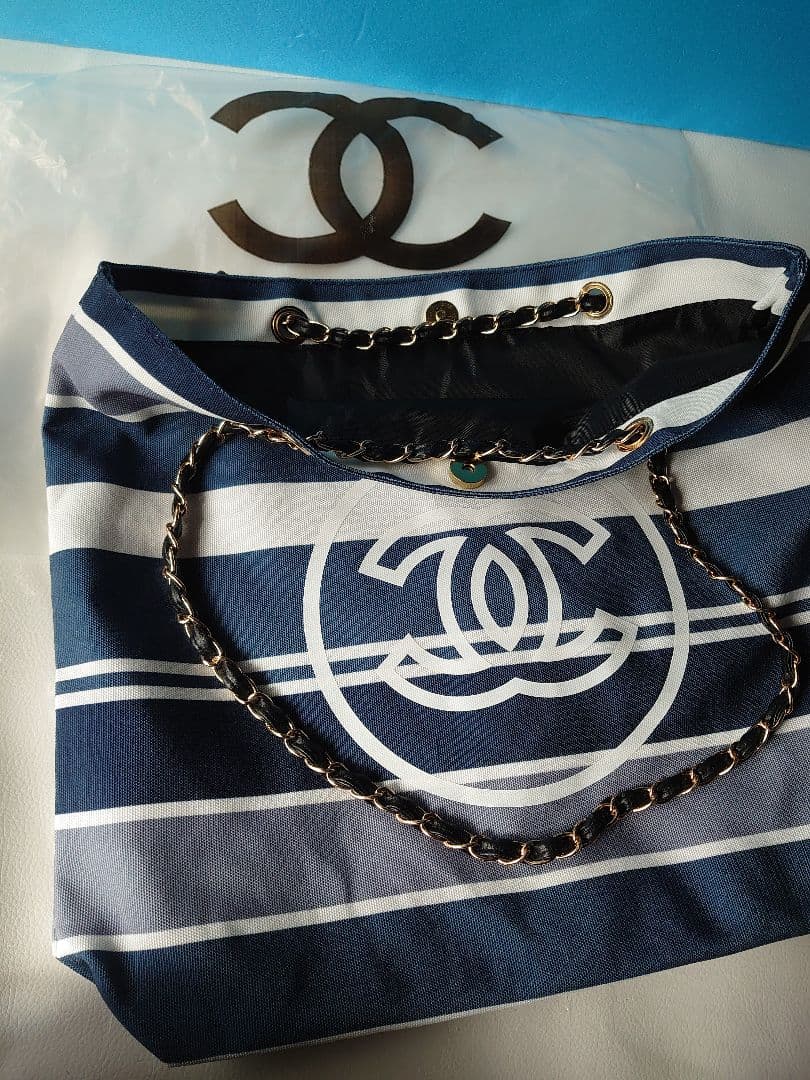 CHANEL ノベルティ チェーン ストライプ トートバッグ