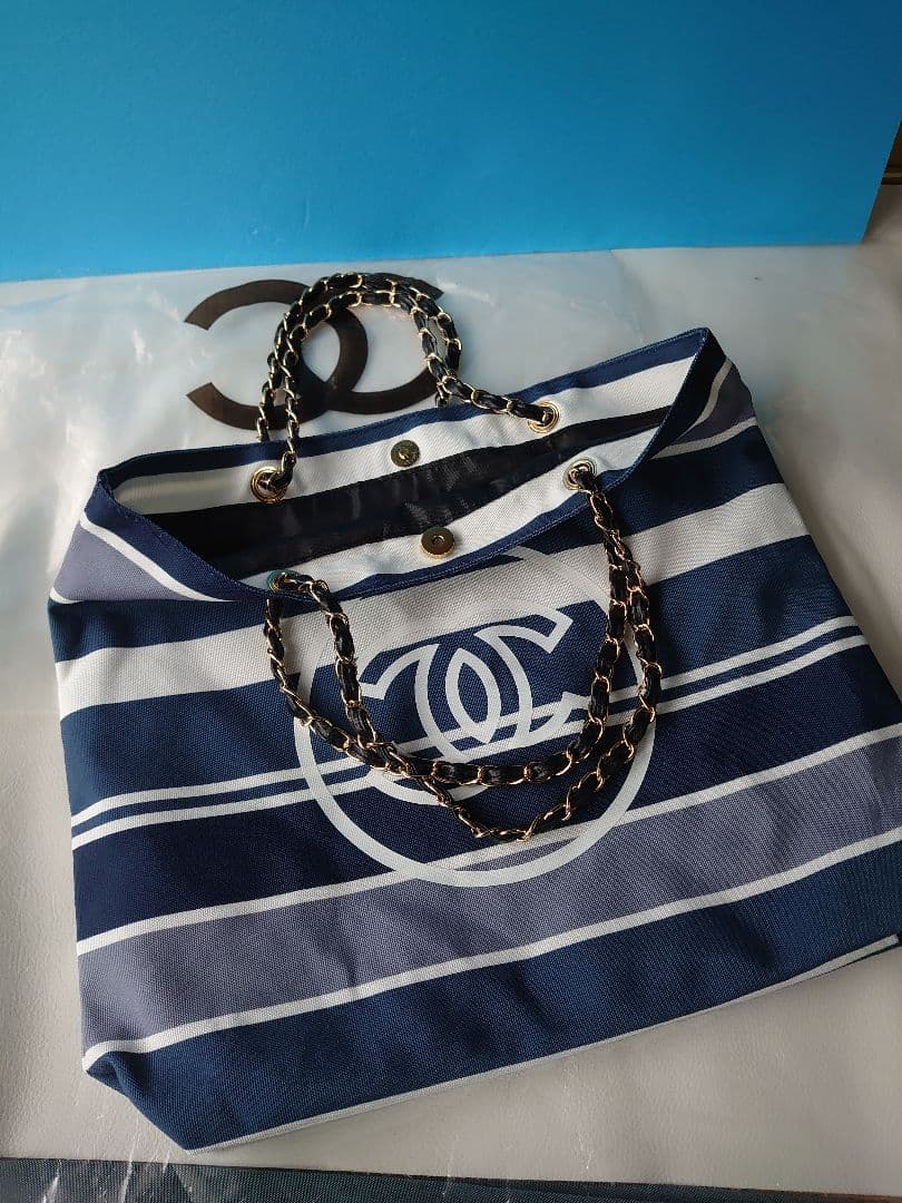 CHANEL ノベルティ チェーン ストライプ トートバッグ
