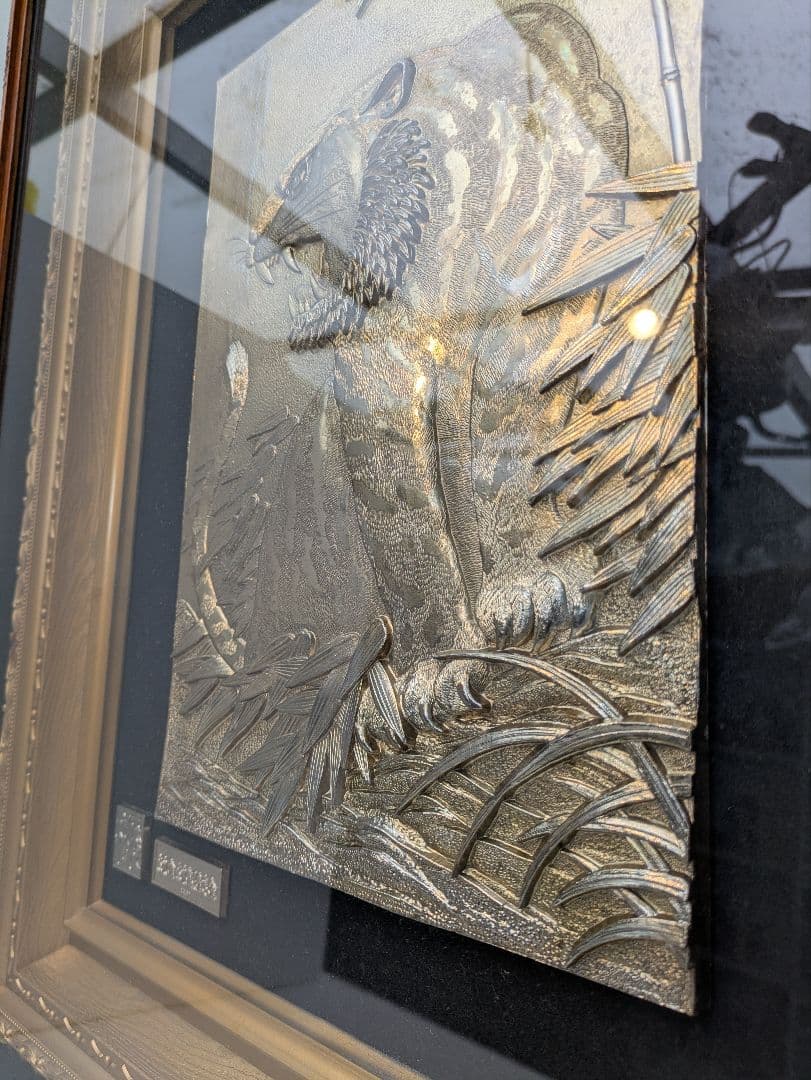 ☆b697、純金鍍金24KGP保証　虎（トラ） 額縁　金属工芸　 風水 金運