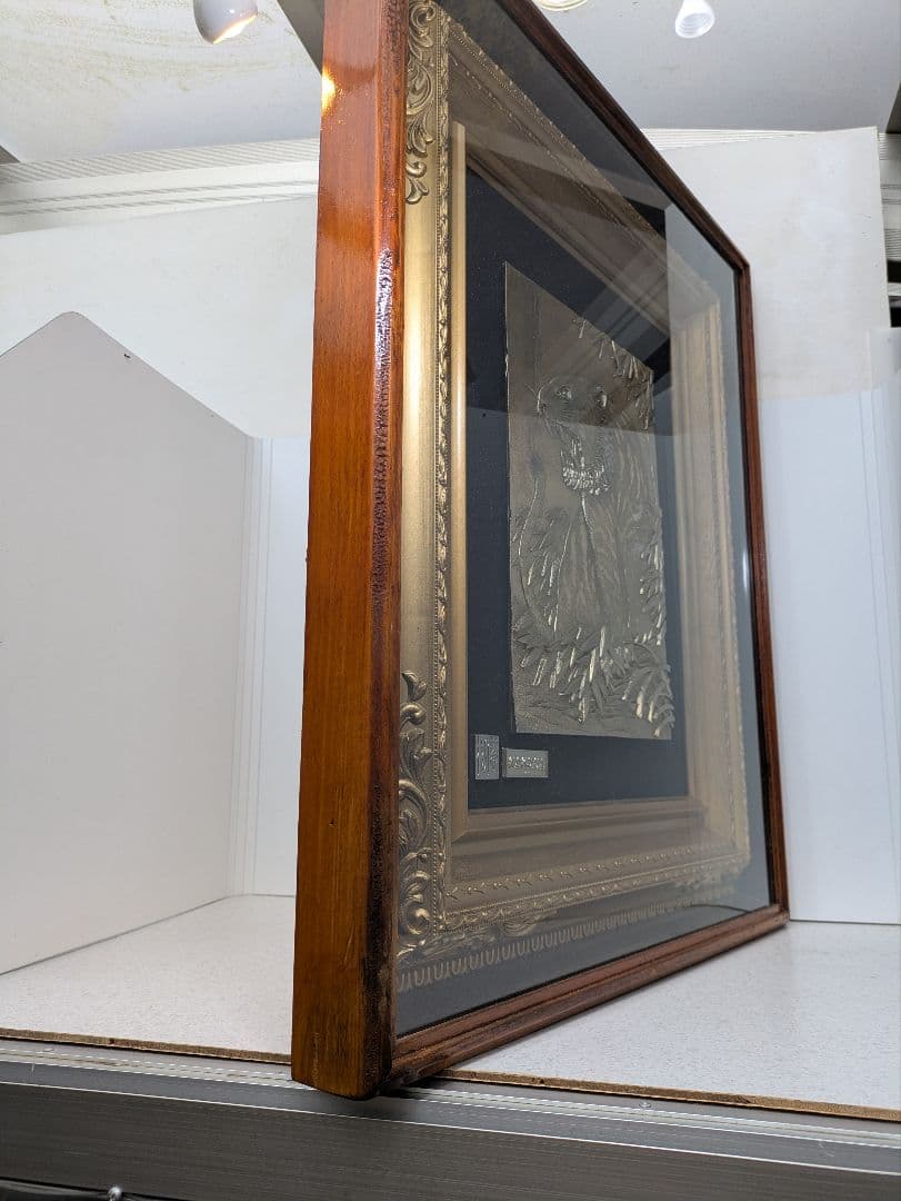 ☆b697、純金鍍金24KGP保証　虎（トラ） 額縁　金属工芸　 風水 金運