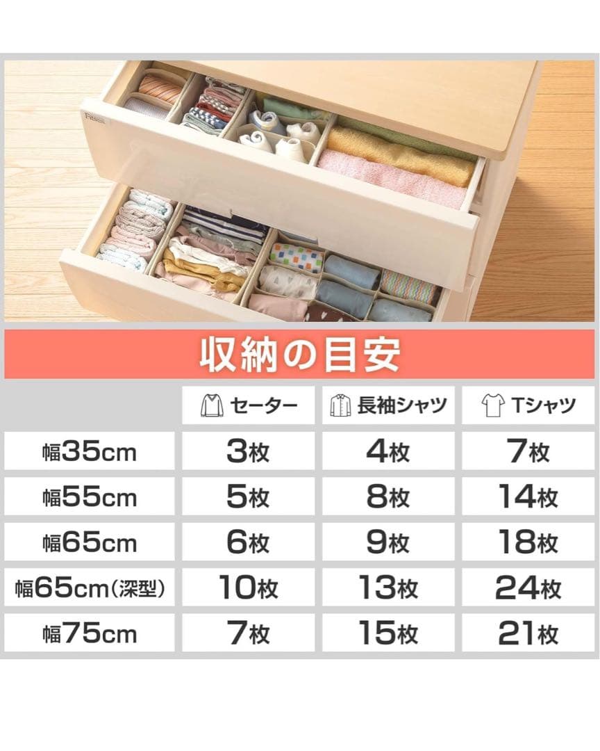 天馬（Fits）衣類収納ケース 5段 幅65cm✖️奥行き41cm✖️高さ105cm