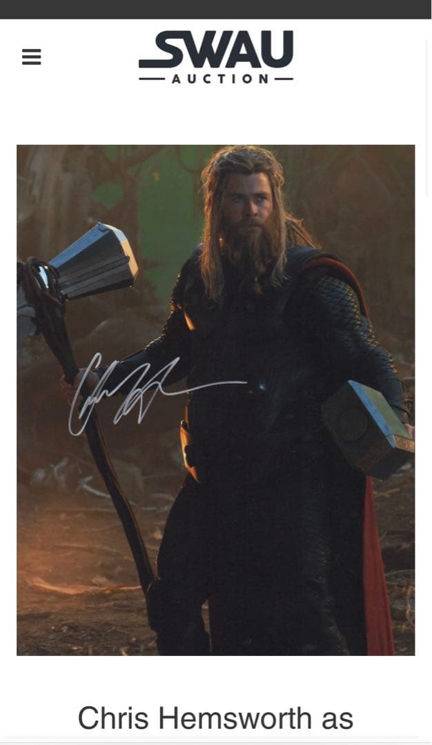 クリス・ヘムズワース　直筆サイン　SWAU