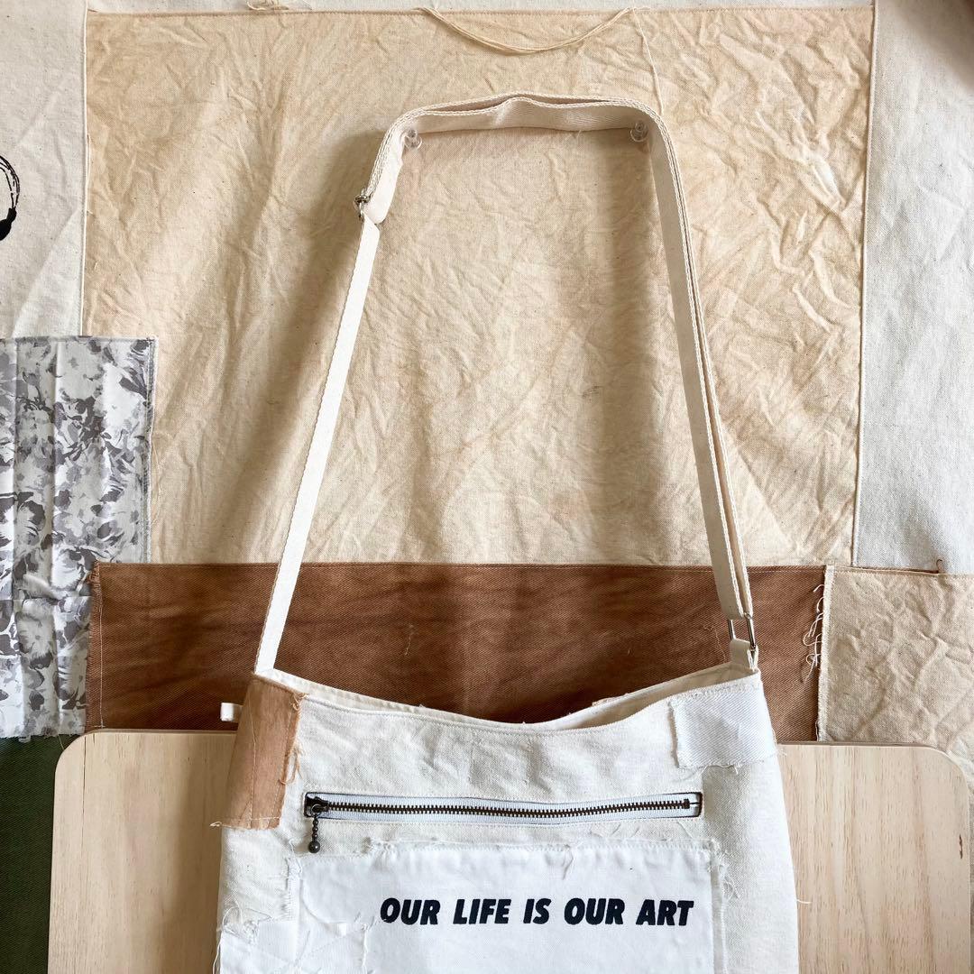 ハンドメイド　ショルダーバック柿渋染め　オリジナルイラスト