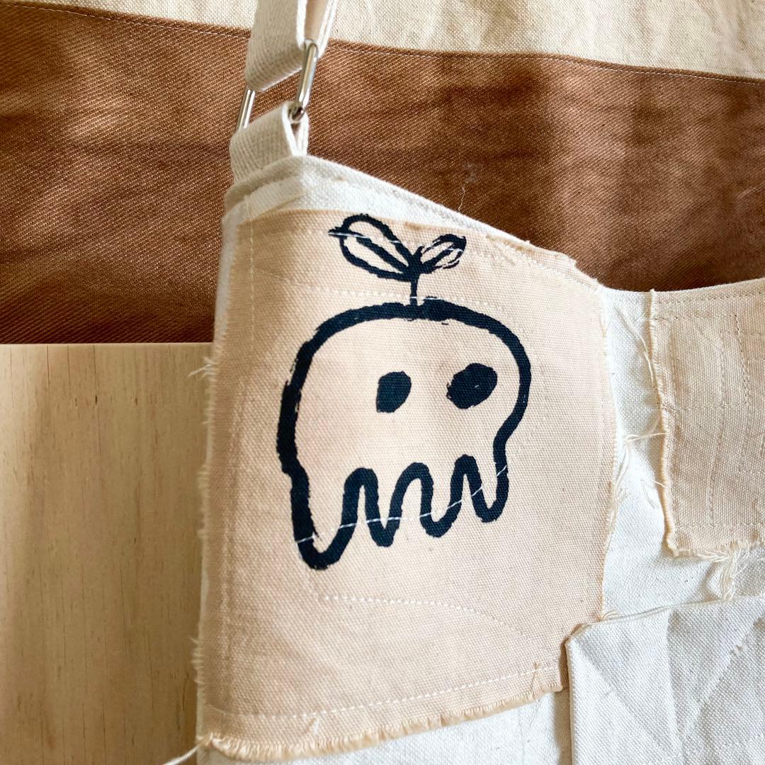 ハンドメイド　ショルダーバック柿渋染め　オリジナルイラスト