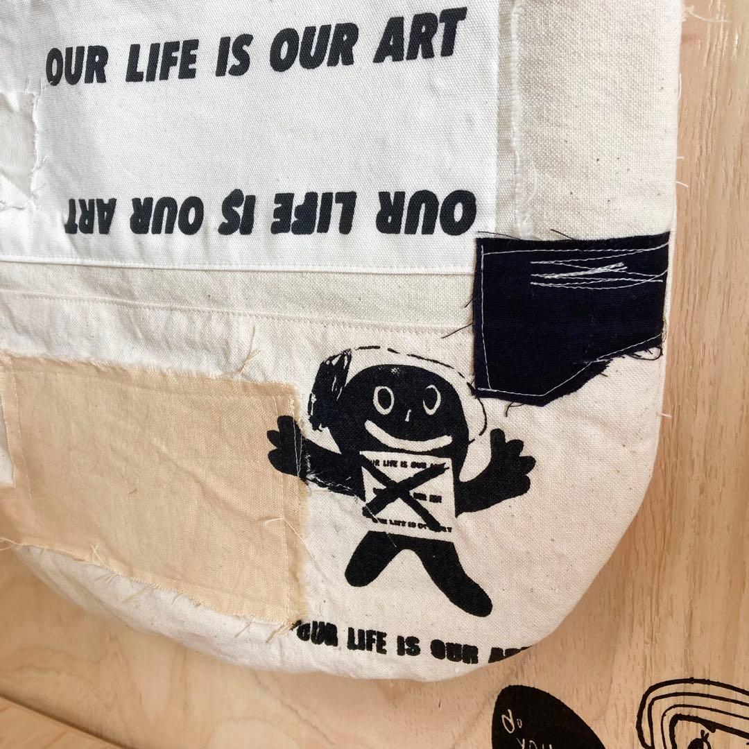 ハンドメイド　ショルダーバック柿渋染め　オリジナルイラスト