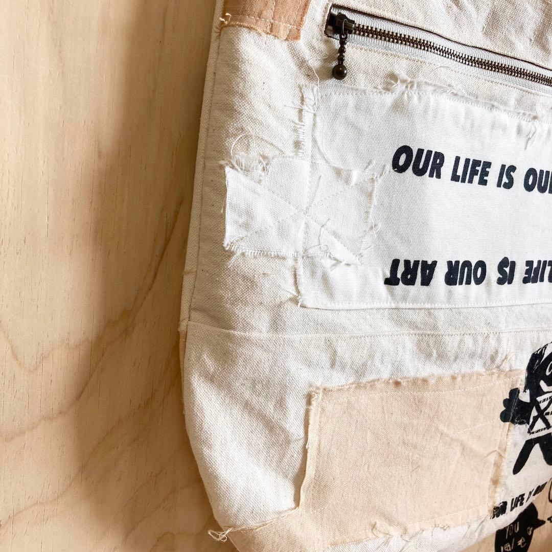 ハンドメイド　ショルダーバック柿渋染め　オリジナルイラスト