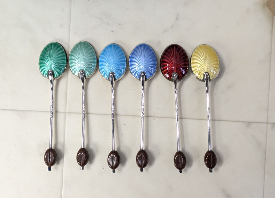 英国 アンティーク 1949年 スターリングシルバー スプーン 6本 エナメル