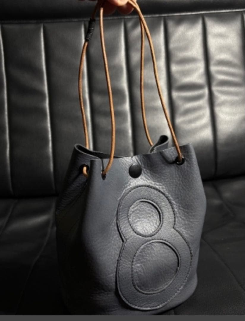 ハンドメイド⭐︎オイルドナチュラルシボレザー巾着バッグ 持手 革丸コード☆ホック付