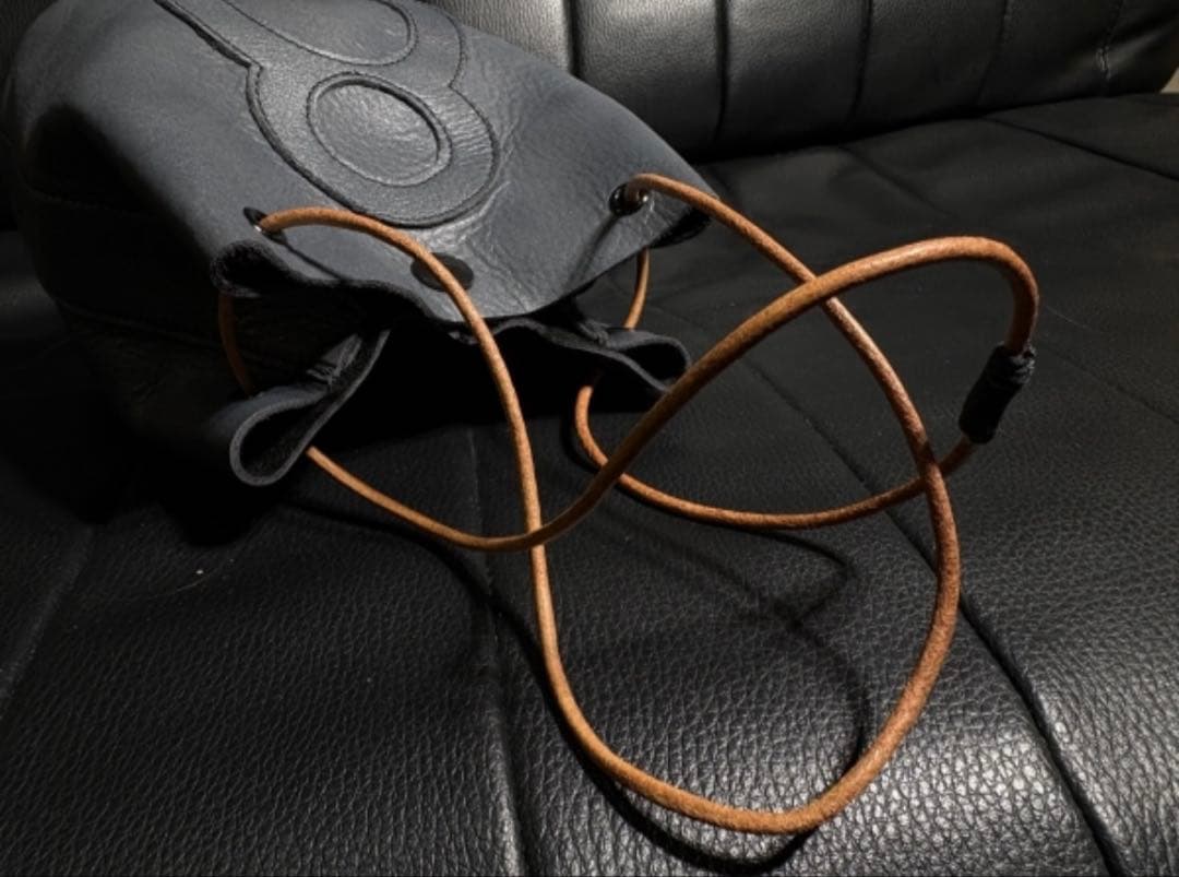 ハンドメイド⭐︎オイルドナチュラルシボレザー巾着バッグ 持手 革丸コード☆ホック付