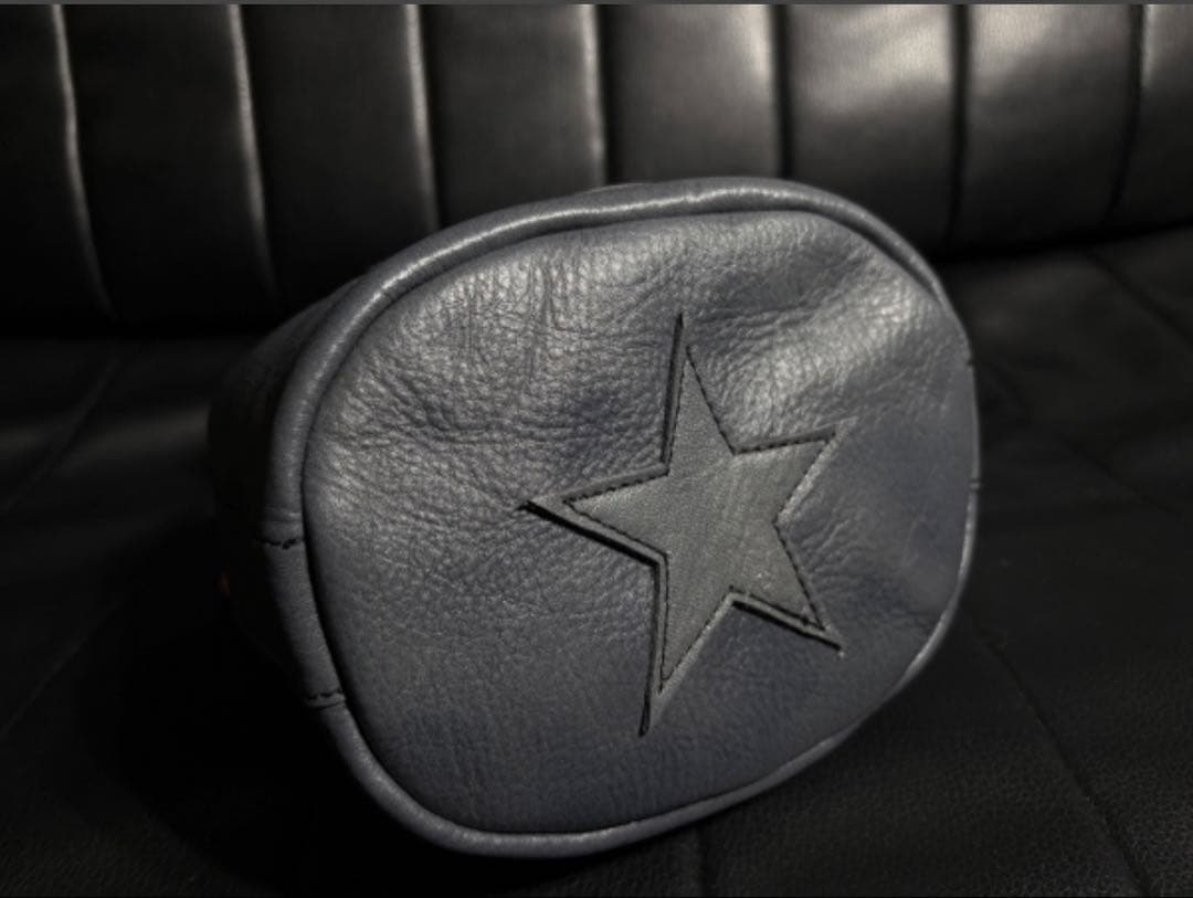 ハンドメイド⭐︎オイルドナチュラルシボレザー巾着バッグ 持手 革丸コード☆ホック付