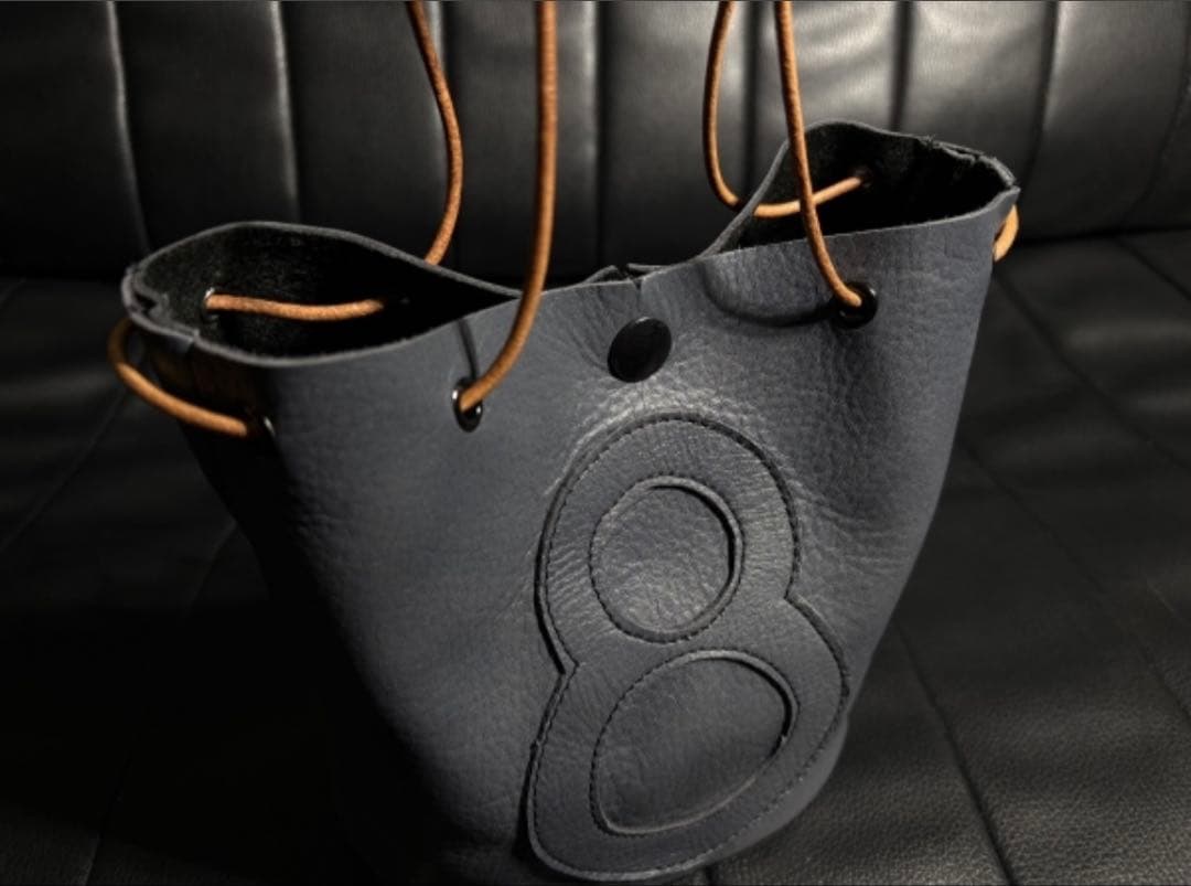 ハンドメイド⭐︎オイルドナチュラルシボレザー巾着バッグ 持手 革丸コード☆ホック付