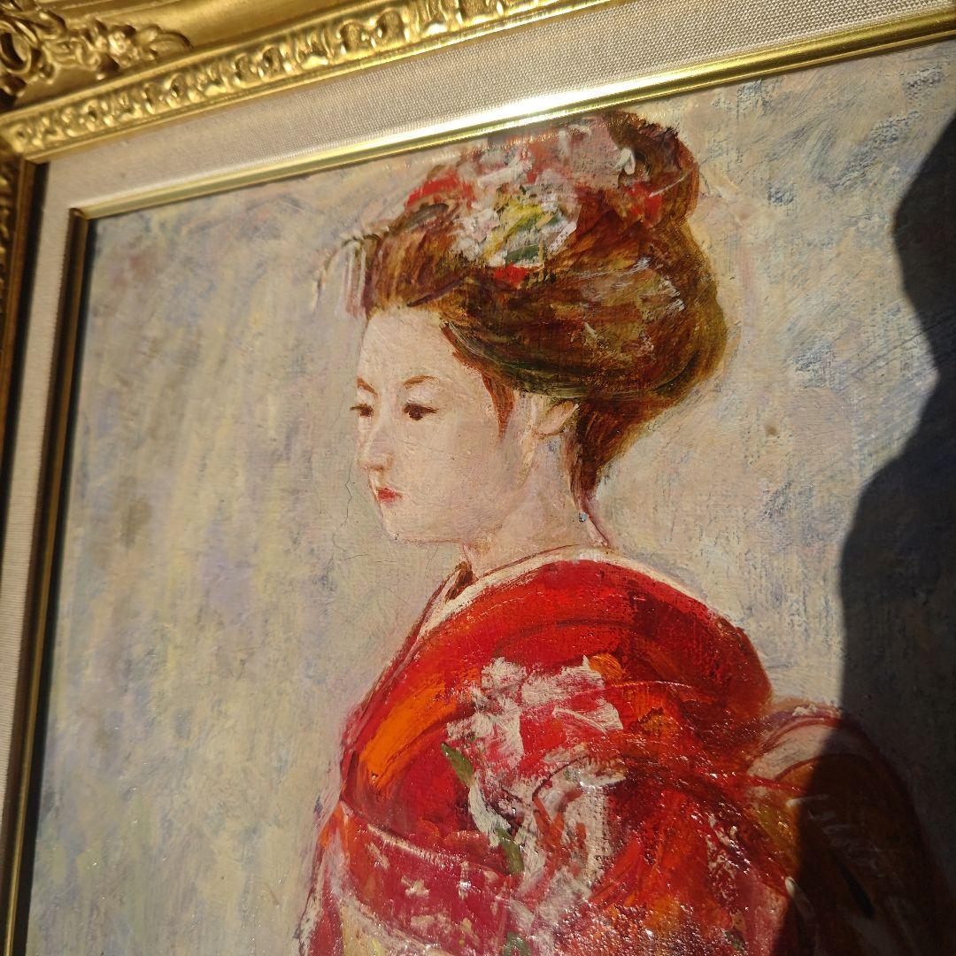 肉筆画　【少女】　直筆サインあり　写実画 舞妓I