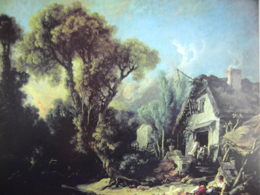 フランソワ ブーシェ、【ボーヴェあたりの風景 夕】、希少画集画