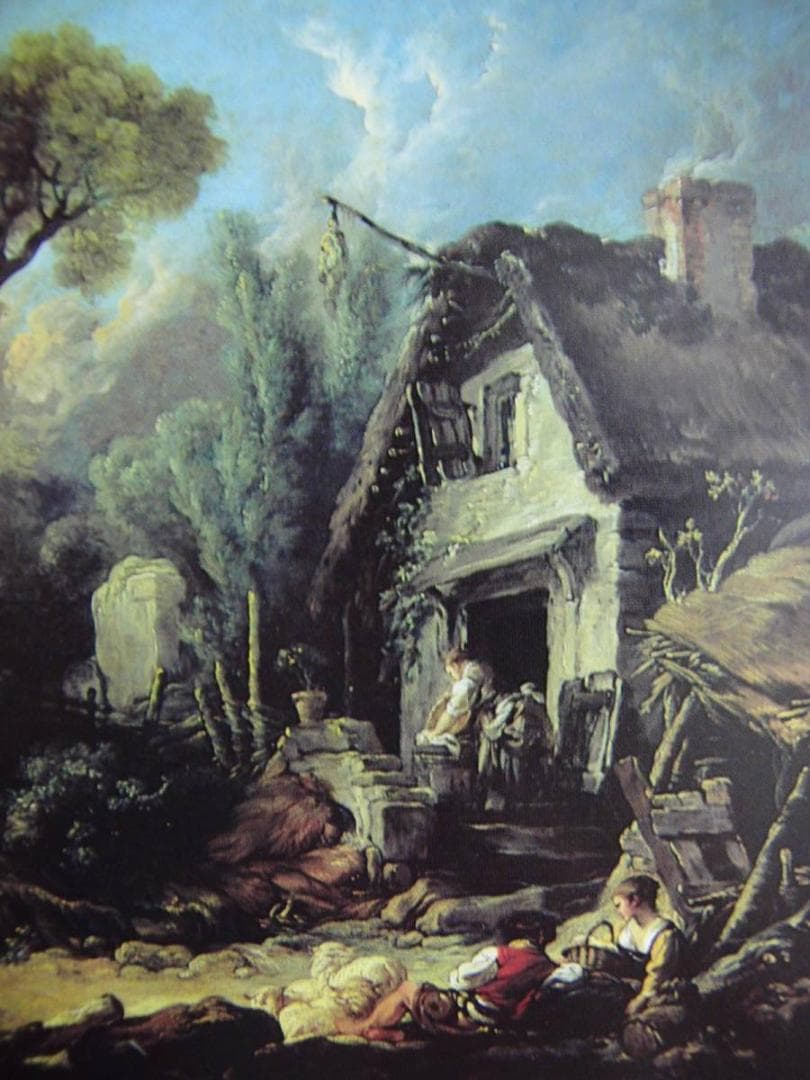 フランソワ ブーシェ、【ボーヴェあたりの風景 夕】、希少画集画