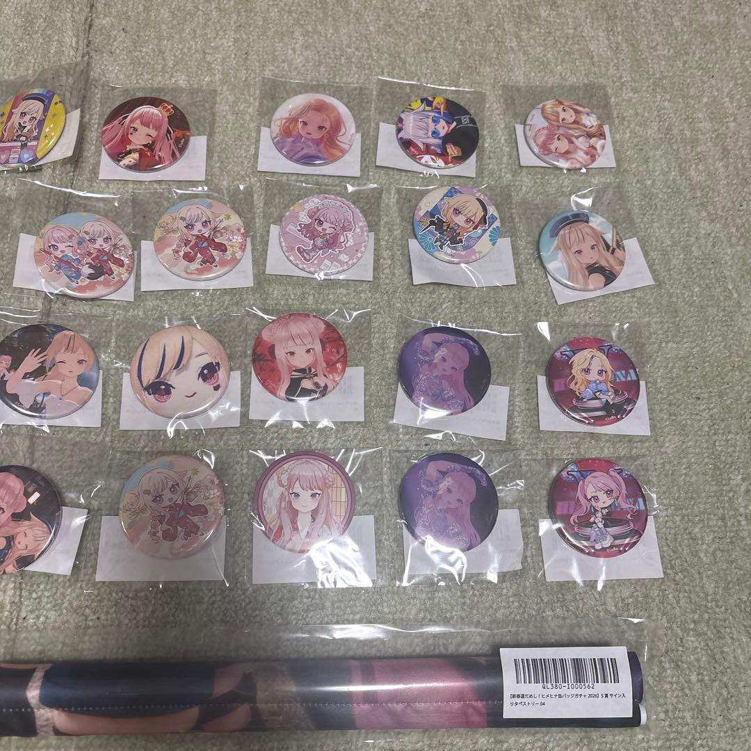 新春運だめし!ヒメヒナガチャ2026 S賞サイン入りタペストリー 缶バッチ43個