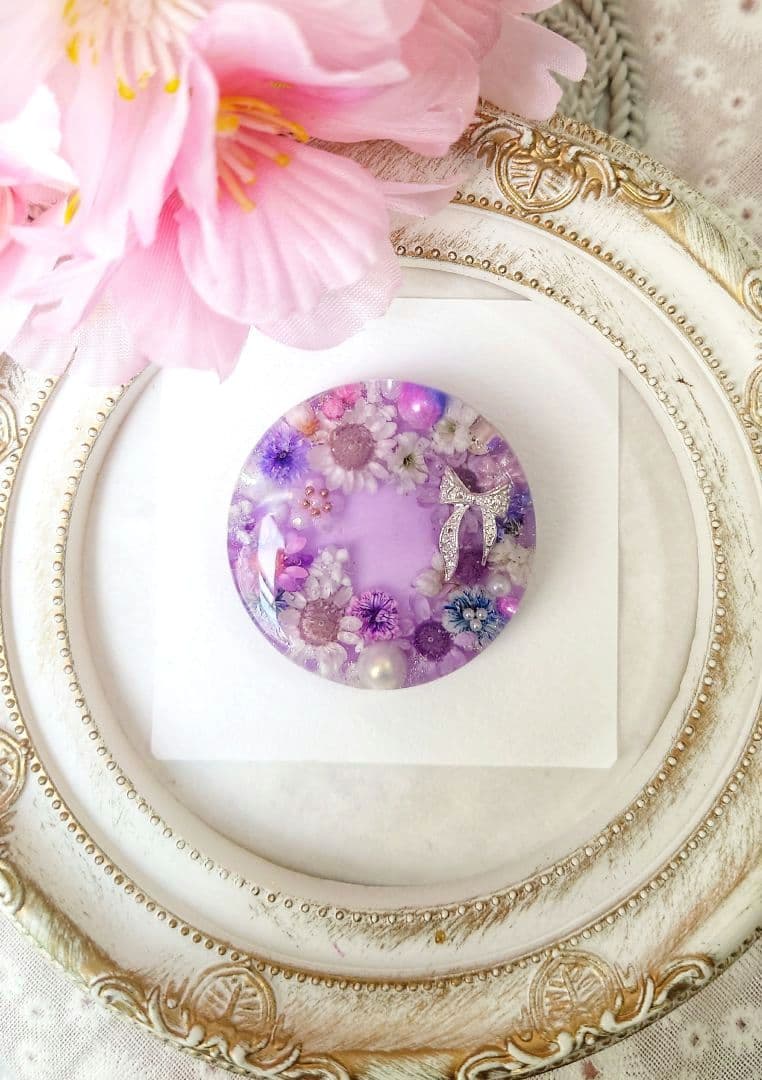 レジン　猫　ドライフラワー　ヘアゴム　ブローチ　ポニーフック　No.582