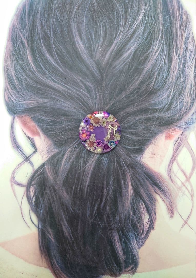 レジン　猫　ドライフラワー　ヘアゴム　ブローチ　ポニーフック　No.582