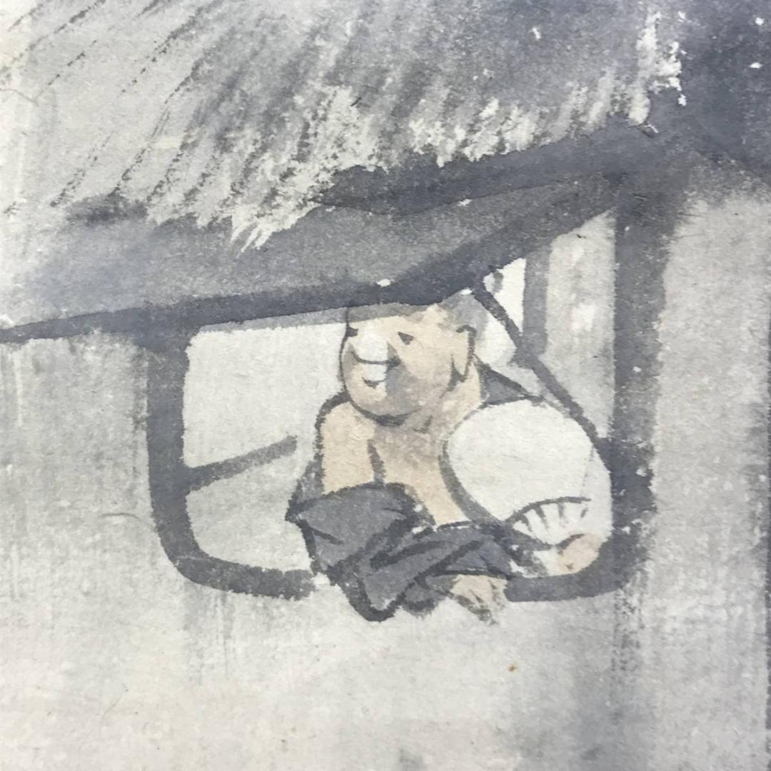 真作/長谷川玉峰/時雨田家図/山水図/5月掛け/掛軸☆宝船☆AE-420