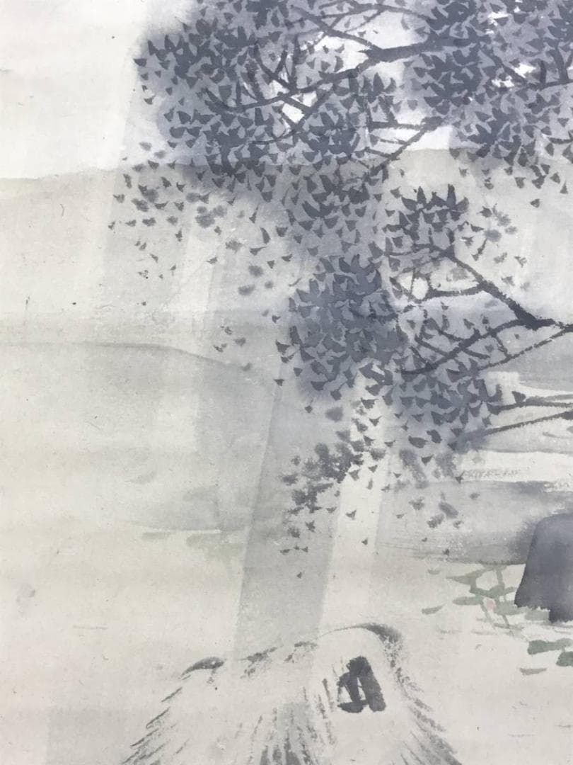 真作/長谷川玉峰/時雨田家図/山水図/5月掛け/掛軸☆宝船☆AE-420